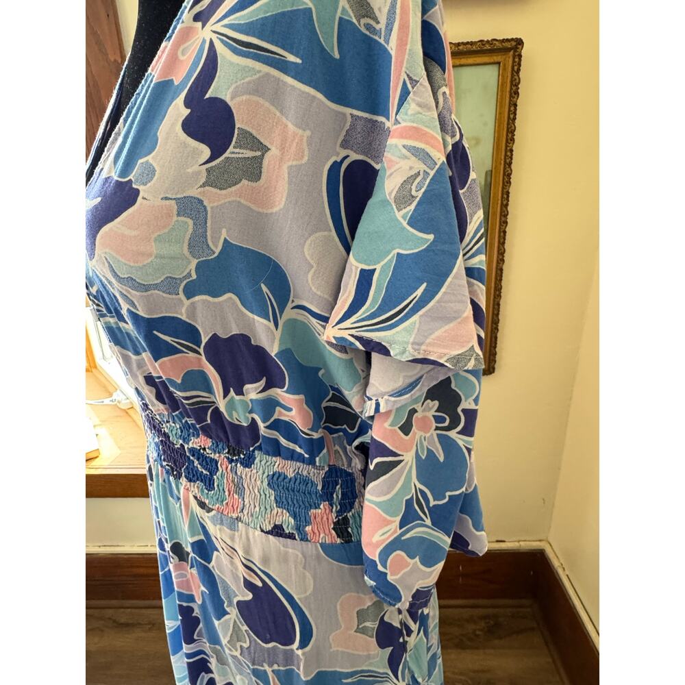 Abel The Label Blue Floral Maxi Dress Smocked Waist Button Front Boho M - Picture 2 of 10
